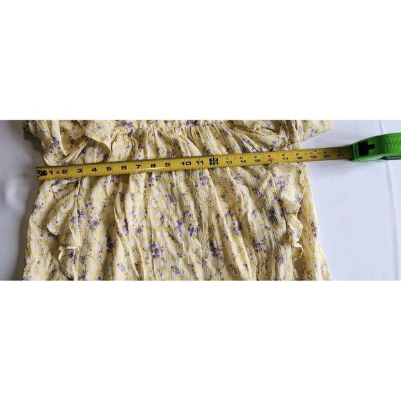 Chaps Womens Squareneck Ruffle Top Blouse Yellow Lilac Floral Gauze Size S - Picture 7 of 8